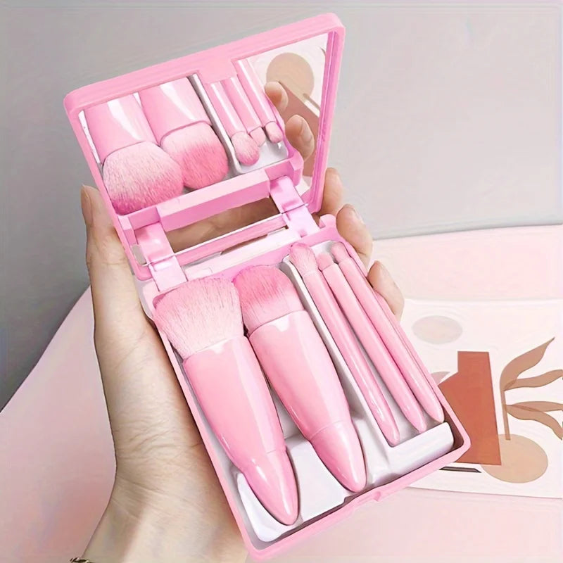 5-Piece Travel Makeup Brush Set with Mirror