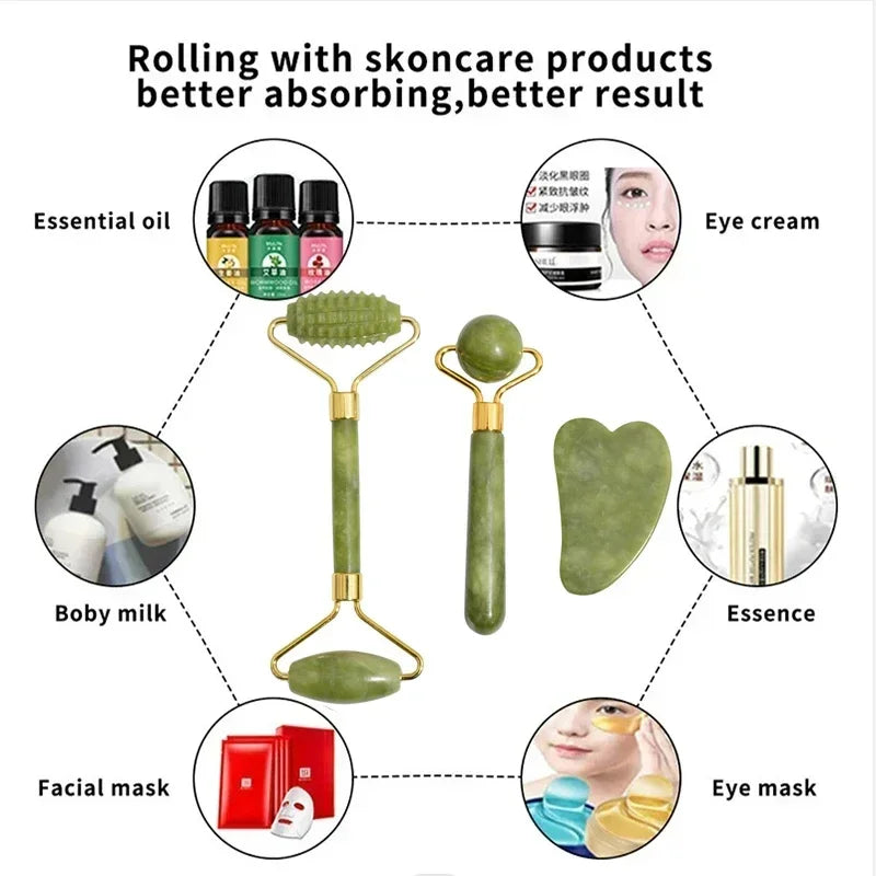 Natural Jade Roller & Gua Sha Set