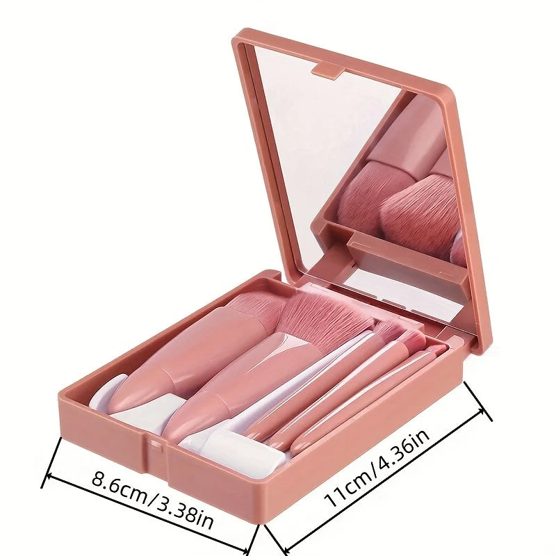 5-Piece Travel Makeup Brush Set with Mirror