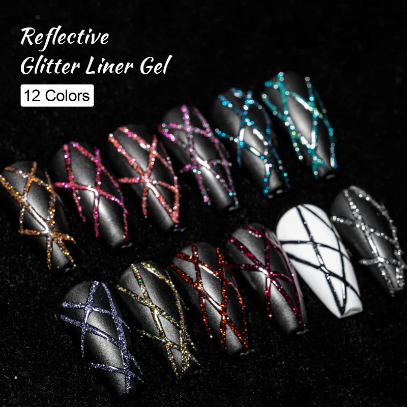 Reflective Glitter Nail Art Liner Gel Set