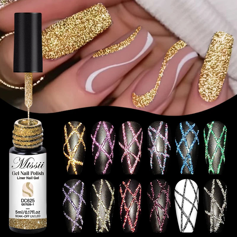 Reflective Glitter Nail Art Liner Gel Set