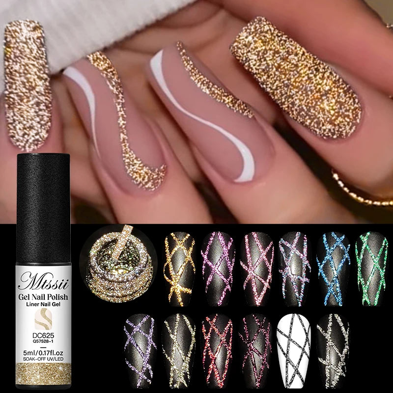 Reflective Glitter Nail Art Liner Gel Set