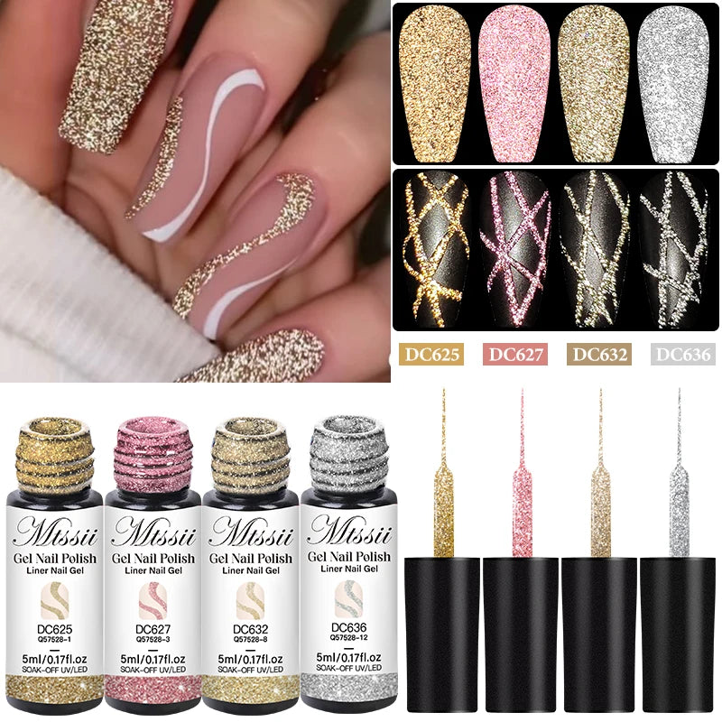 Reflective Glitter Nail Art Liner Gel Set