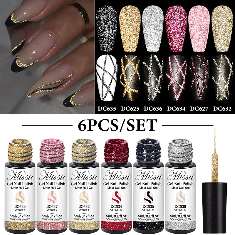 Reflective Glitter Nail Art Liner Gel Set