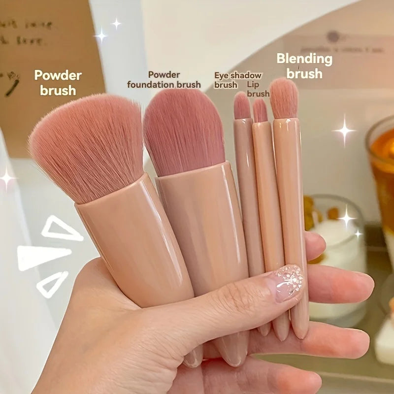 5-Piece Travel Makeup Brush Set with Mirror
