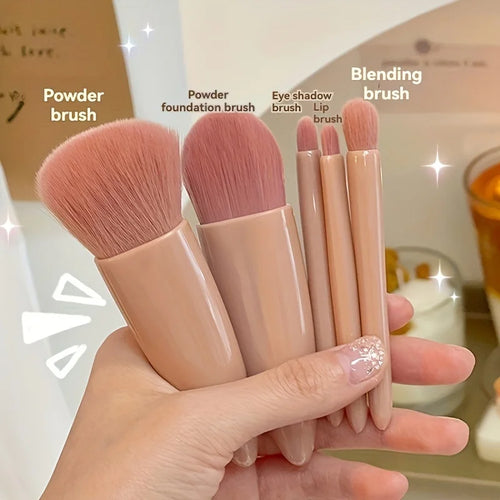 5-Piece Travel Makeup Brush Set with Mirror
