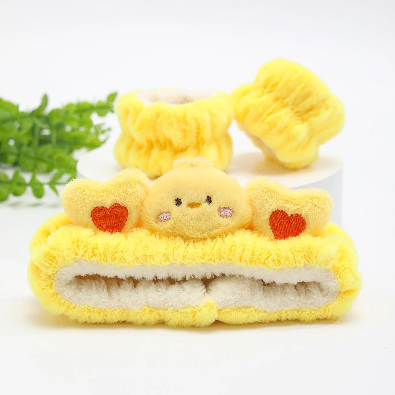 Soft Plush Spa Headband & Wristband Set with Cat Ears