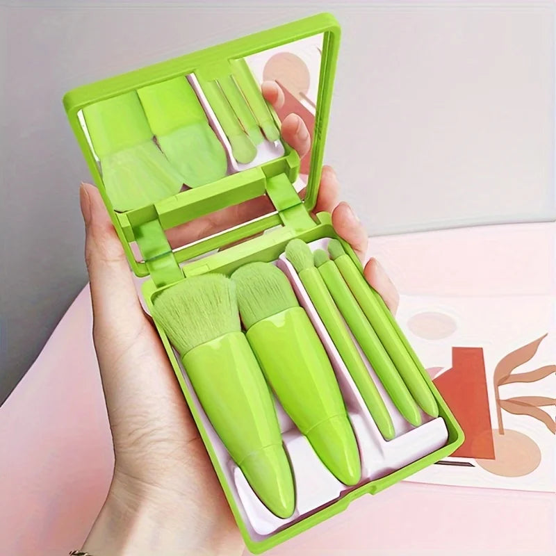 5-Piece Travel Makeup Brush Set with Mirror