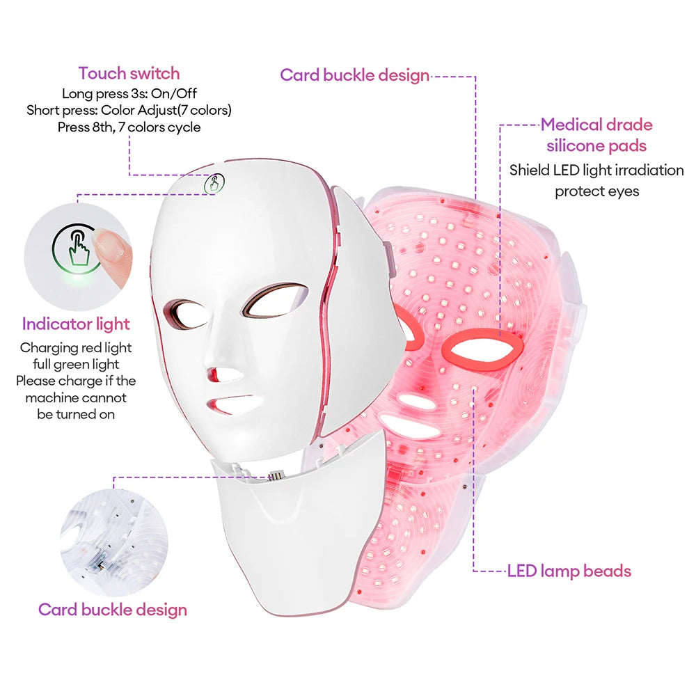 7-Color LED Face & Neck Light Therapy Mask