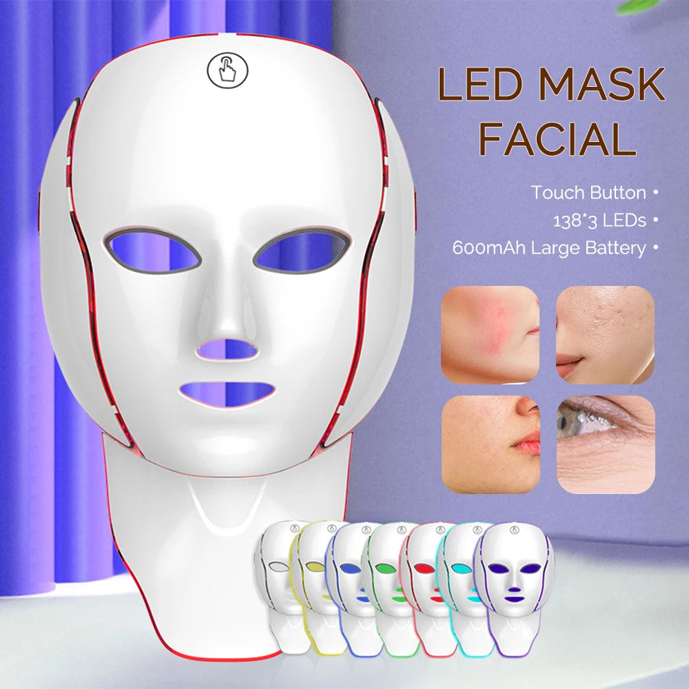 7-Color LED Face & Neck Light Therapy Mask