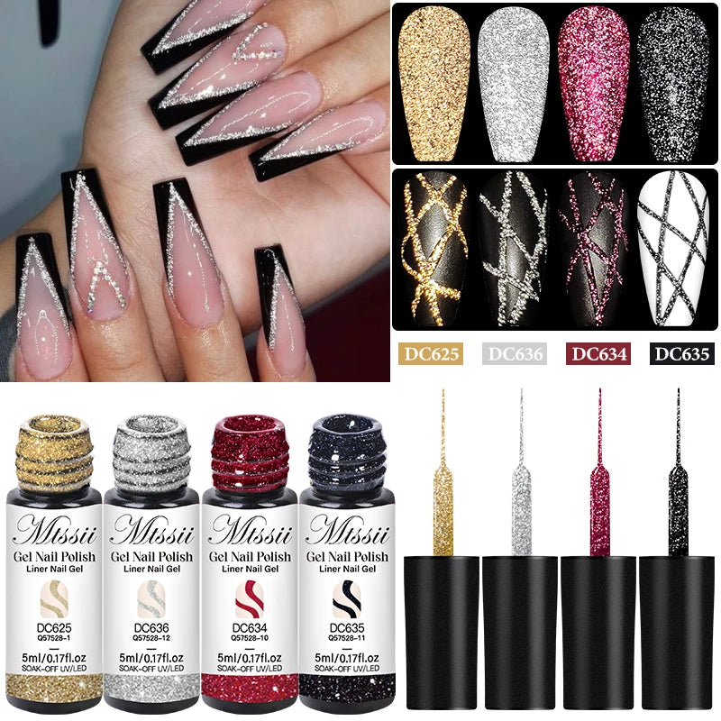 Reflective Glitter Nail Art Liner Gel Set