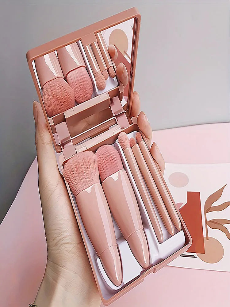 5-Piece Travel Makeup Brush Set with Mirror